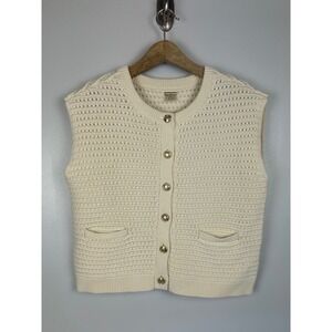 Magaschoni Marlee Knit‎ Button Up Sweater Vest Small Cotton Preppy Old Money